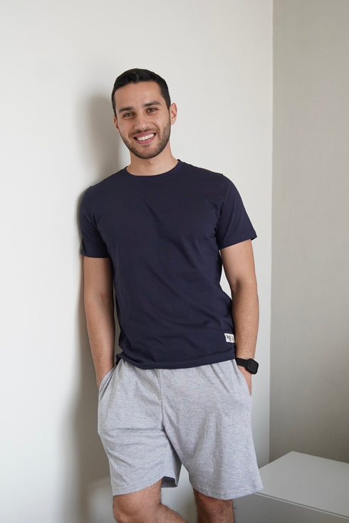 Men summer pajama set Dark blue T-shirt + Light Grey Short